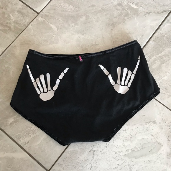 ❤️3X20 PINK VS Women Skeleton Hands Print Black Fitted Pjs Bottom | M - Picture 1 of 10